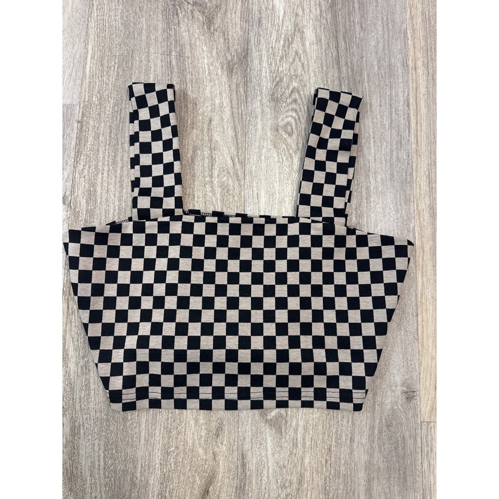 Dressed in LALA Black and White Checkered Crop Top - Picture 2 of 8